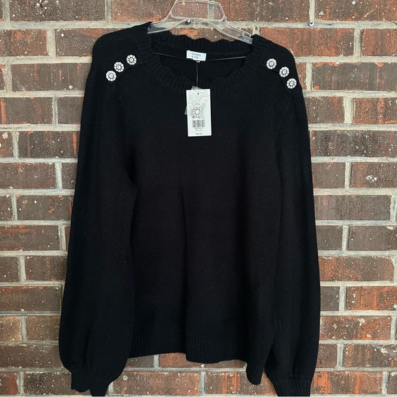 crown & ivy Sweaters - NWT Crown & Ivy Black Sweater with Rhinestone Buttons